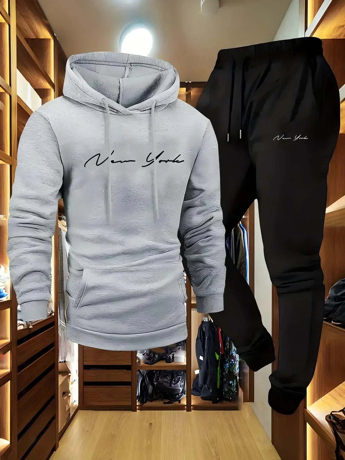 New York Themed Men's Soft Hooded Sweatshirt and Sweatpants Set Comfortable Athletic Wear for All Seasons tracksuit clothes view 6