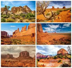 Laeacco Sandstone Desert Mountain Backdrop Blue Sky White Clouds Cactus Natural Scenery Adults Portrait Photography Background