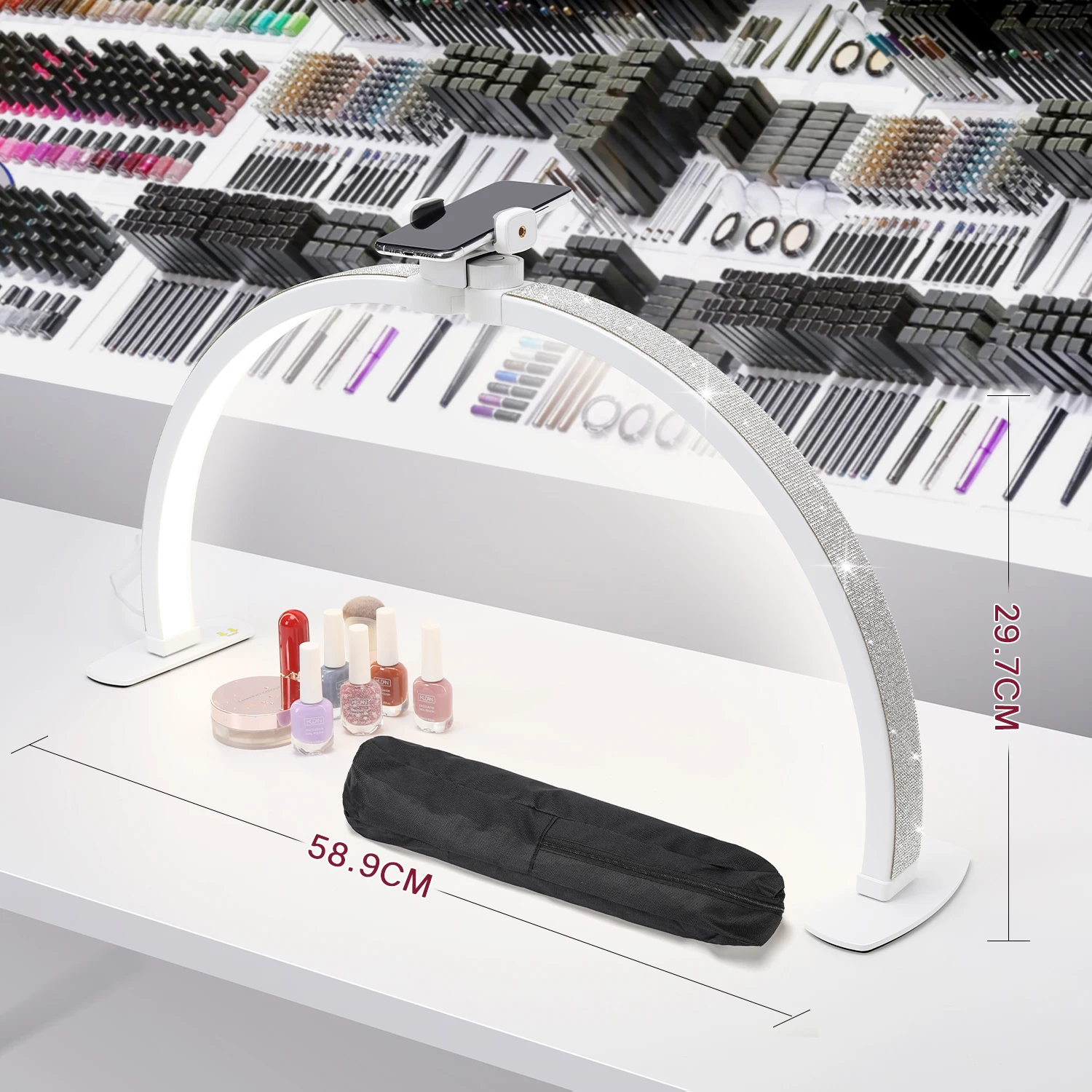 DianaBeauty demi-lune lumière 35W lampe de bureau à ongles en forme de U 364 LED lumière de remplissage avec support pour téléphone lampe de Table pliable pour Nail Art