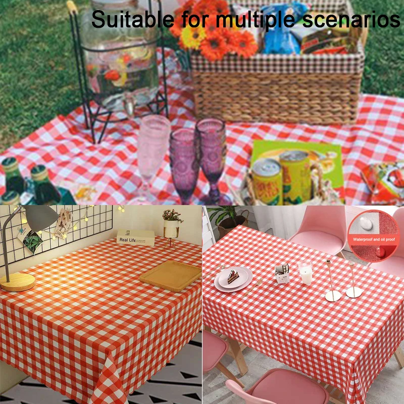 Plastic Tablecloth Disposable Thickening Red Checkered Tablecloth Party Picnic Table Waterproof Mat Wedding Home Decoration