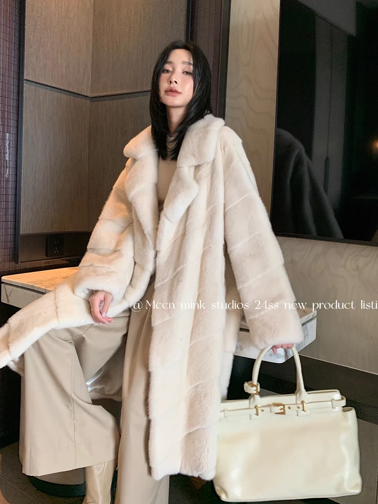 HDHOHR 2024 New Real Mink Fur Coat Women Fashion High Grade Whole Fur Women Coat Winter Warm Long Real Mink fur Jackets Femal