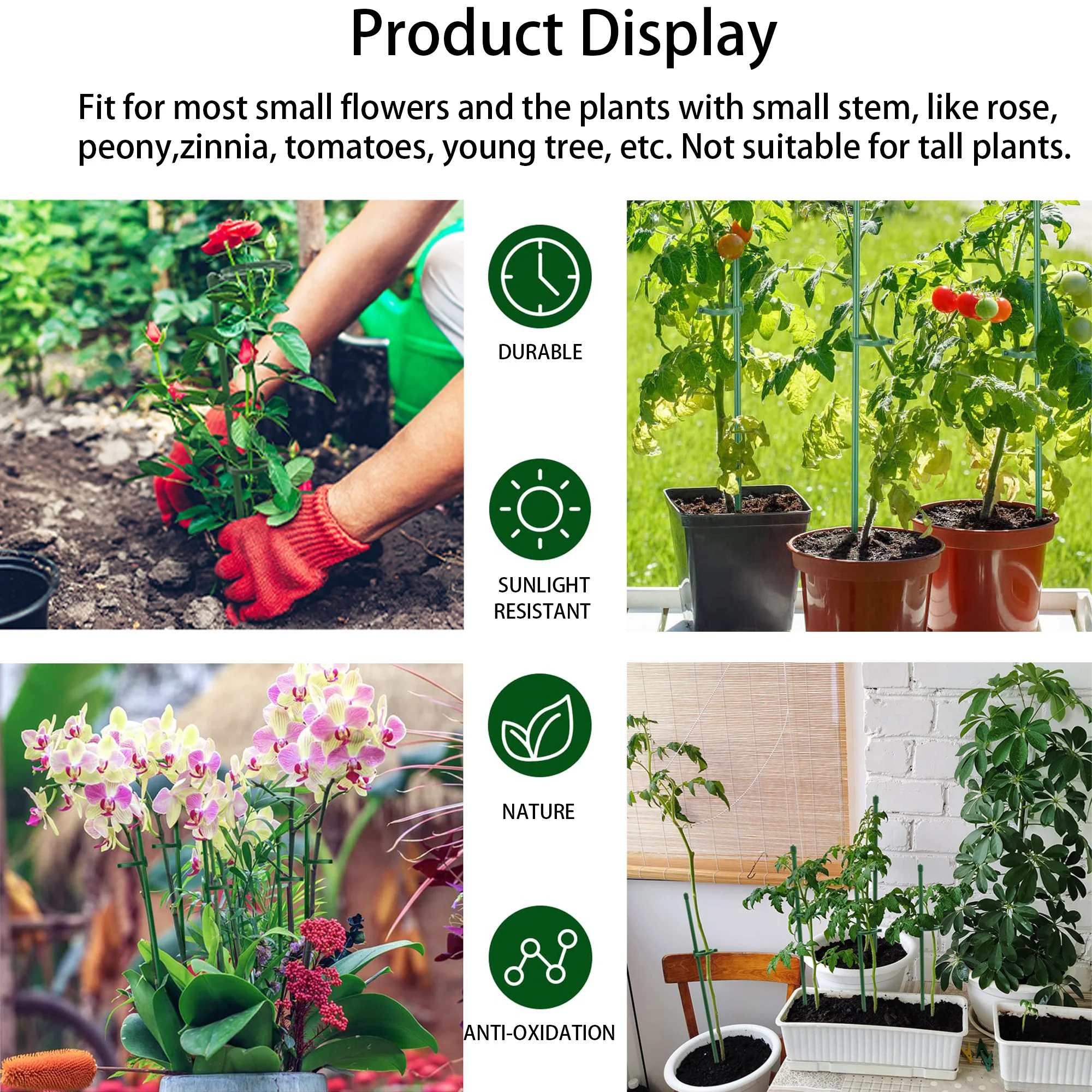 12/20Pcs Plant Stakes,18 Inch, Green Plant Sticks Support,  Adjustable Garden Single Stem Support Stake