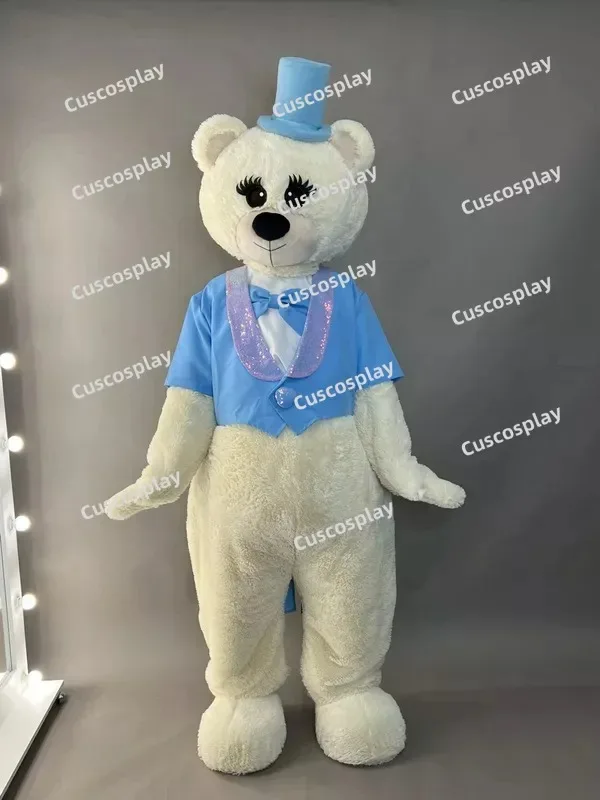 Christmas Sky Blue Tailcoat White Bear Teddy Bear Halloween Mascot Costume Animal Mascot Costume