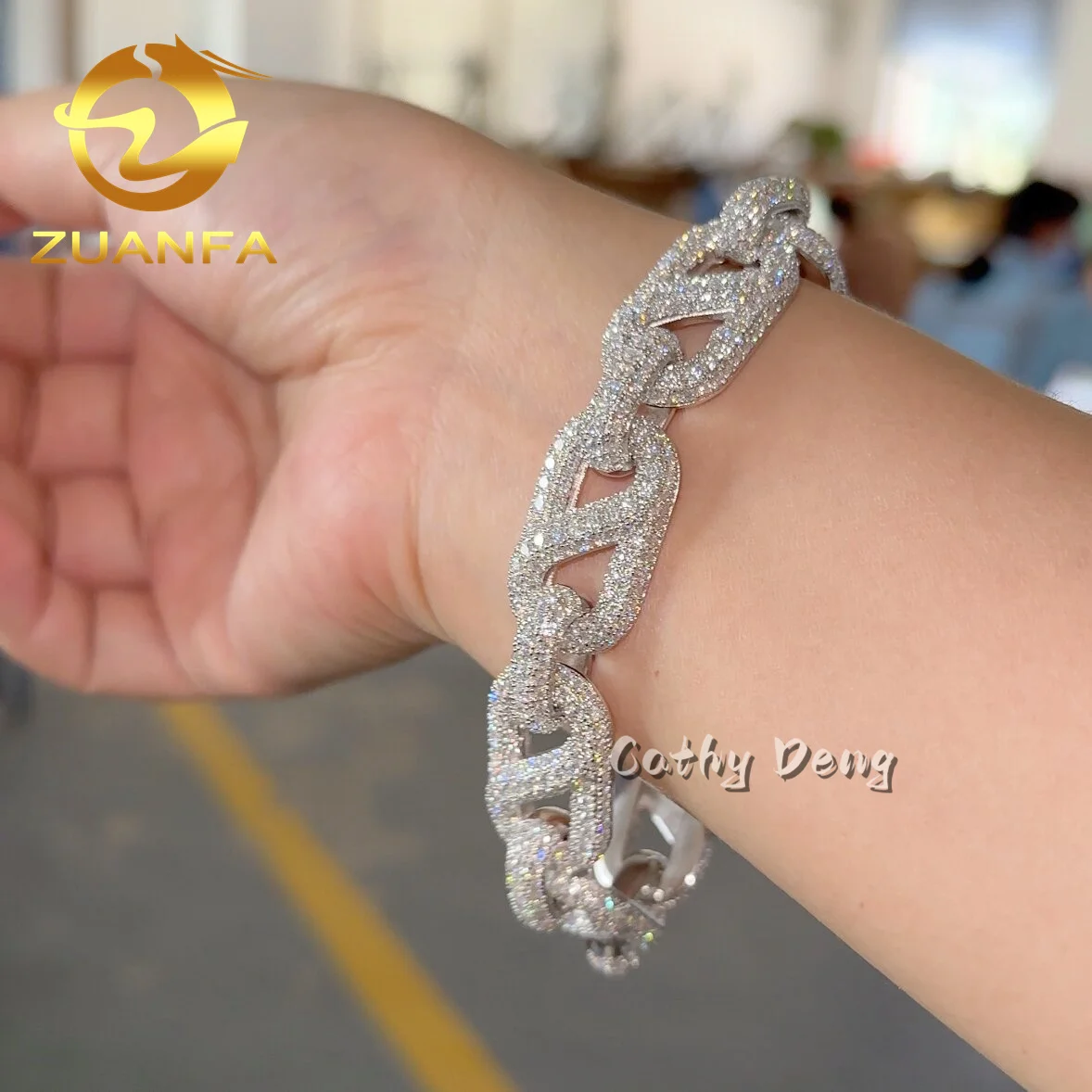 New Arrival 925 Silver 15mm Hip hop Jewelry Iced out Men Cuban Bracelet Moissanite Bracelet women