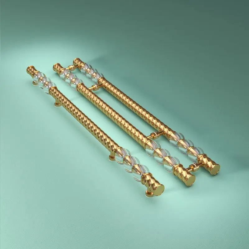 Crystal glass door handle, high-end club box sliding door, handle light luxury gold hotel, framed glass door handle
