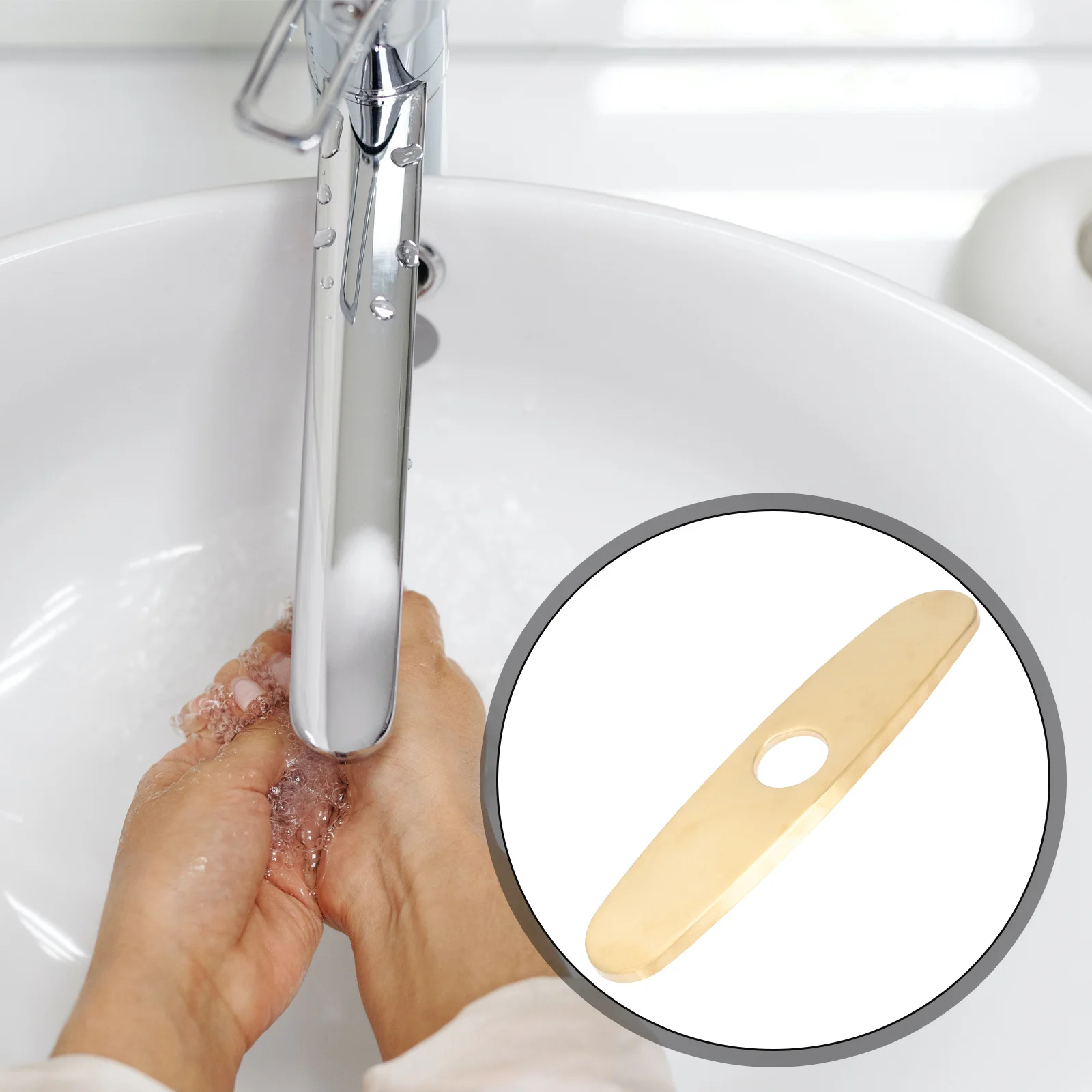 أنيق الفولاذ المقاوم للصدأ غطاء صنبور لوحة مكافحة بصمة المواد الآمنة ملحقات الحمام استخدام طويل الأمد غطاء صنبور بالوعة #3