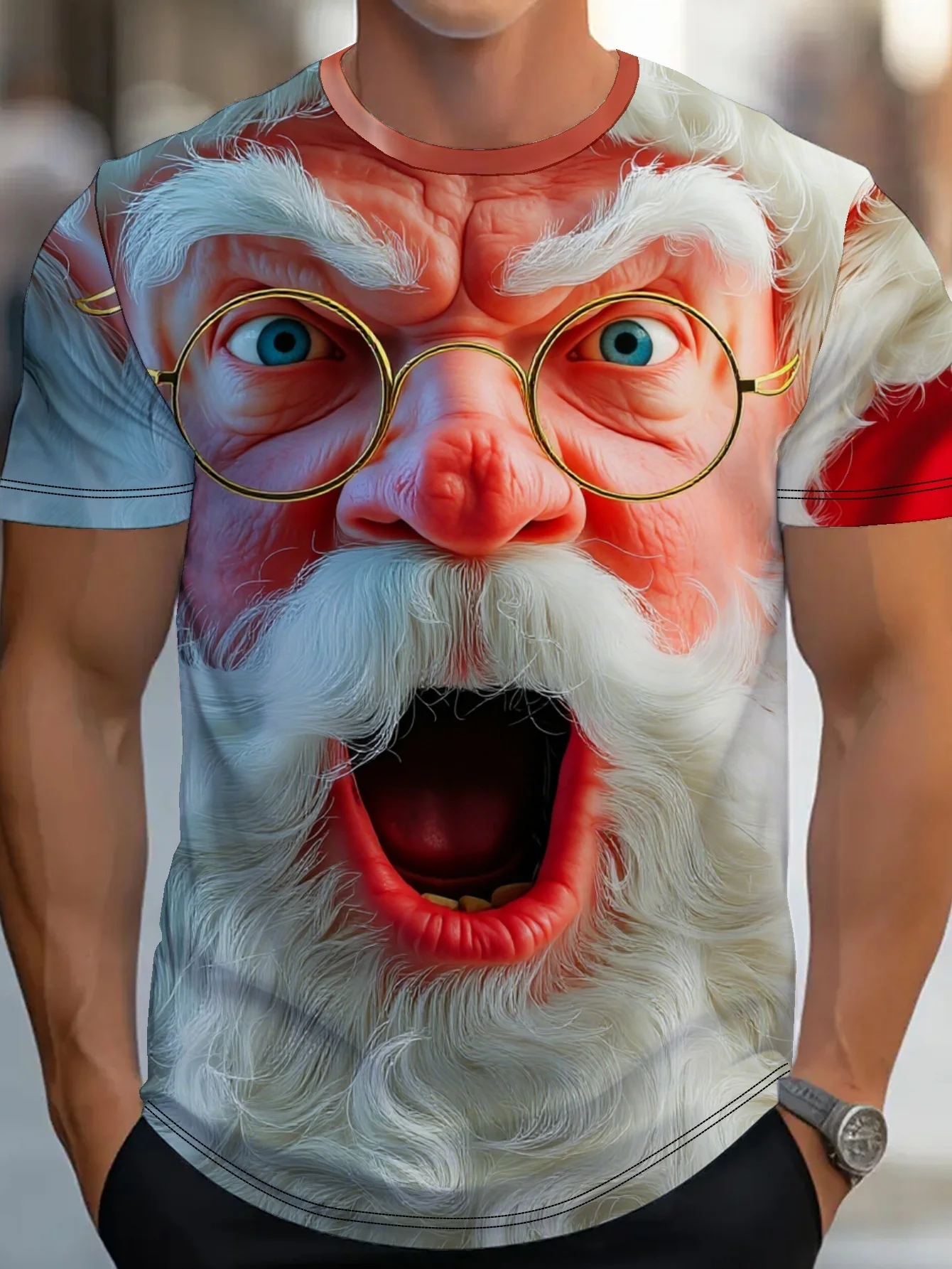 

New Cute Santa Claus Printed Men's T-shirt Street Fashion Crew Neck Short Sleeve Tees Funny Christmas Party Y2k Men Clothing Top