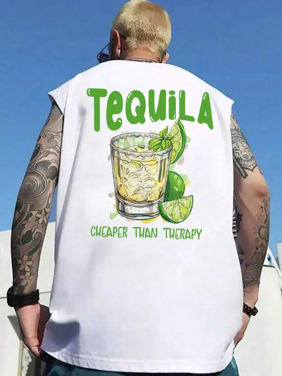 

Men's Sleeveless Tank Top with Tequila Graphic Print, Lightweight Breathable Summer Wear