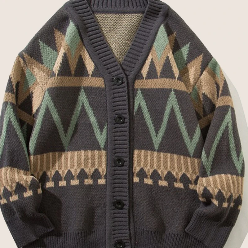 2026 Japanese Retro V-Neck Knit Cardigan Men's Loose Lazy Style Jacket