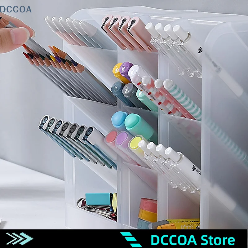 Multi-functional Stationery Storage Box Desktop Transparent Frosted Pen Holder Inclined Makeup Brush Lipstick Storage Box