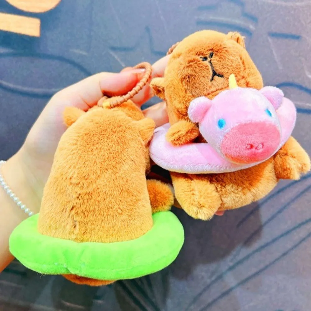 Cartoon Plush Capybara Keychain Guinea Pig with Swim Ring Fluffty Animal Doll Stuffed Animals Soft Simulation Capybara Pendant