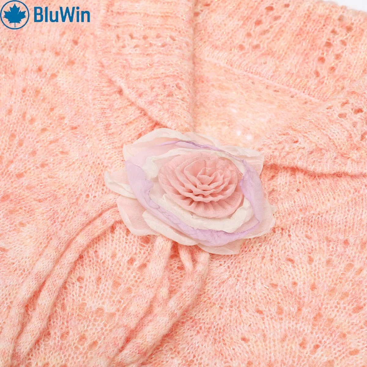 فستان بياقة من الصوف المحبوك، زخرفة زهور أوربانشيك ثلاثية الأبعاد، فتحة جانبية، فستان خريفي ممتاز بأكمام طويلة #2