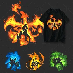 Cute game Pets Patches Iron On Transfers For Clothes Cartoon Fiery dragon Heat Transfer Vinyl Sticker For T-shirt Bags Printed