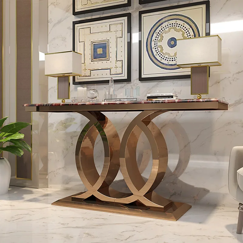 

Stainless Steel Porch Table Simple Modern Titanium Decorated Against The Wall, Light Luxury Porch Cabinet Desk