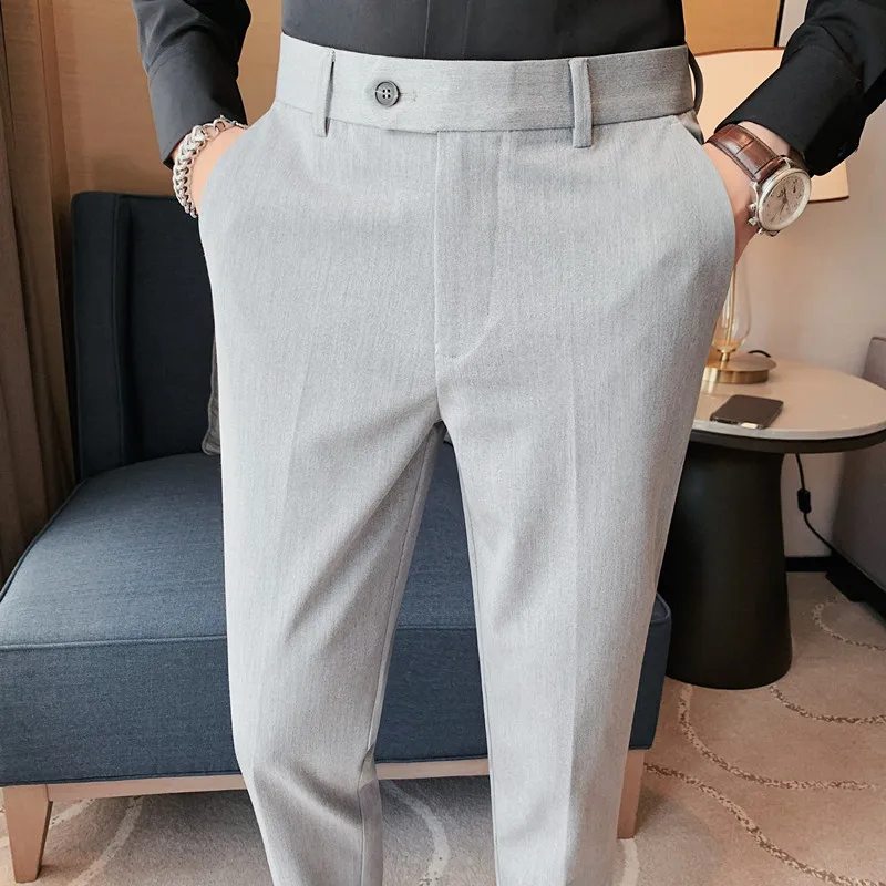 Autumn Winter New Embroidered Business Formal Pants Men Fashion Wedding Slim Fit Trousers High Quality Solid Social Suit Pants