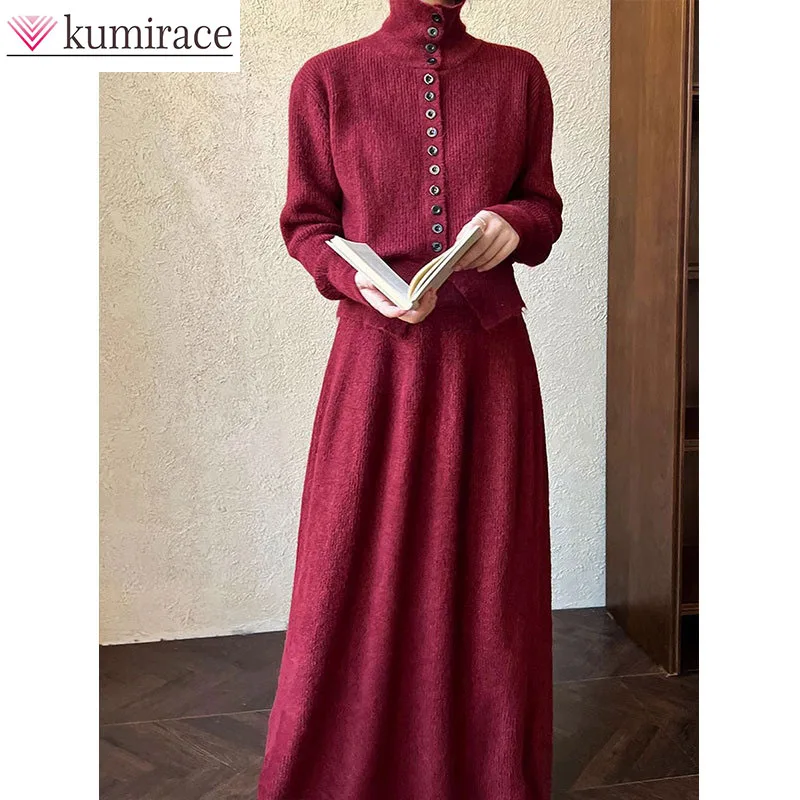 

Temperament Sweater Set for Women's 2025 Autumn and Winter New Item, Single Breasted Knitted Top, Half Skirt Two-piece Set Dress
