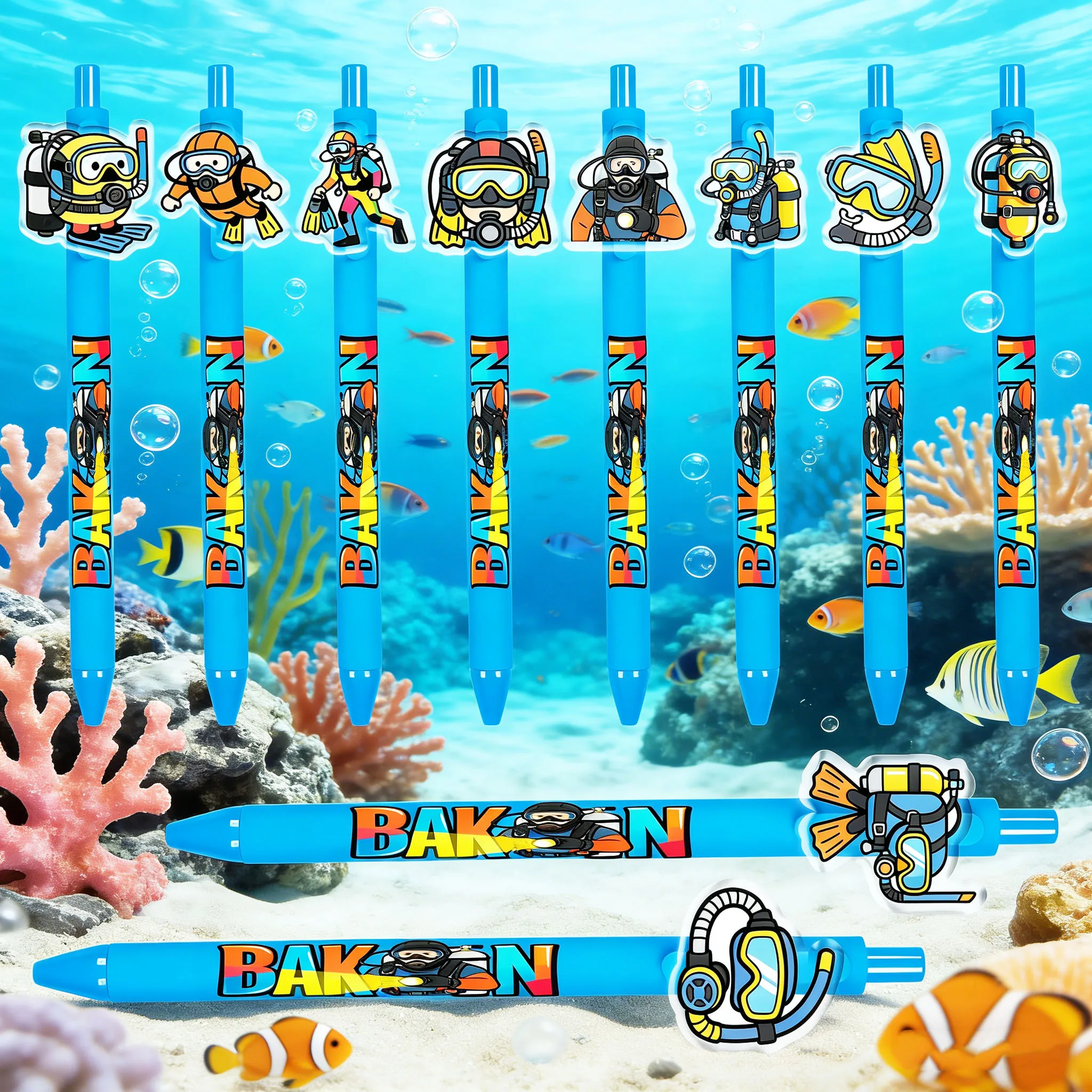 

10pcs/15pcs Free Exploration Deep Sea Diving Ballpoint Pen Blue Series Practical Daily Writing Pen