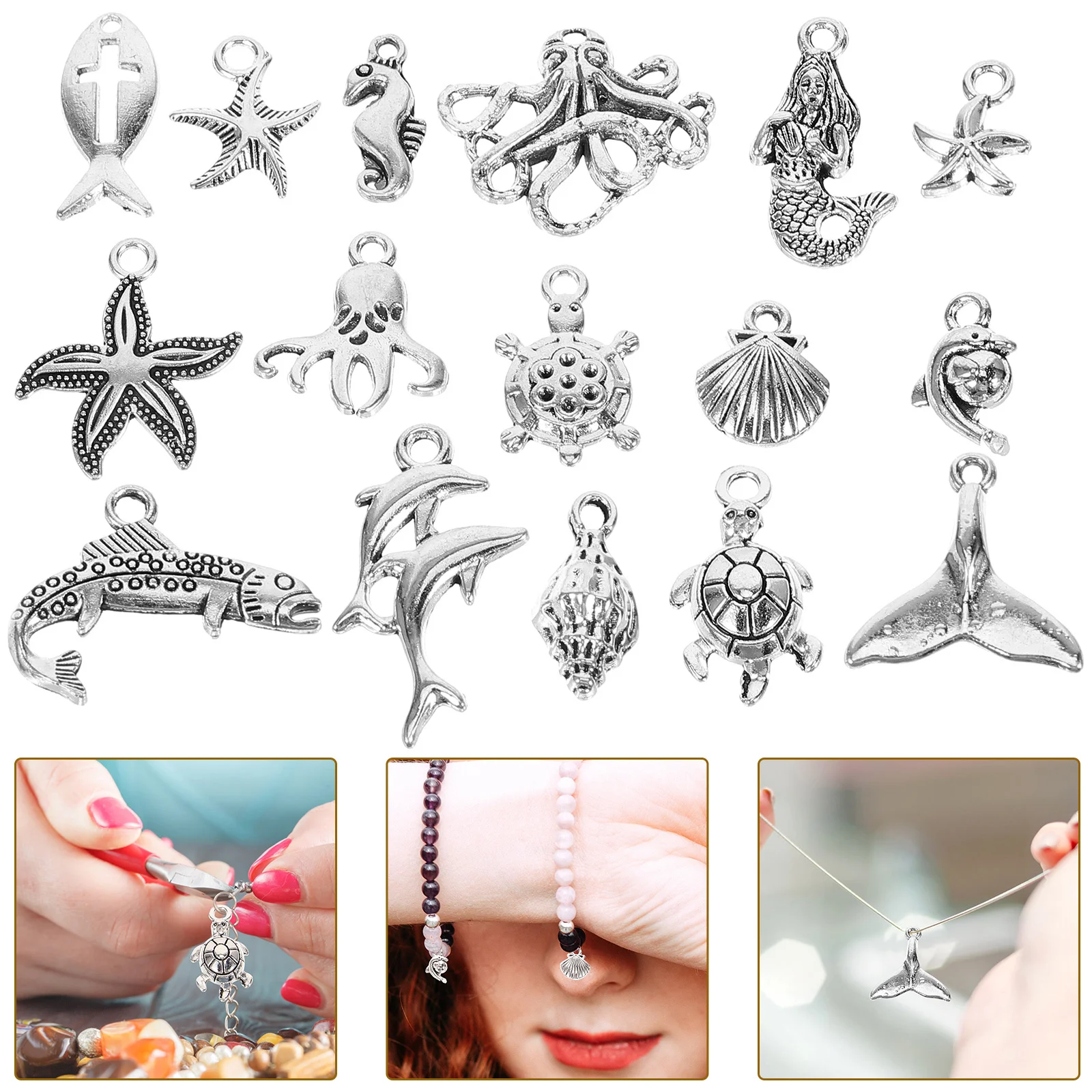 15 قطعة موضوع المحيط سبيكة قلادة صنع المجوهرات السحر الإبداعية عقد دي اي واي أقراط المفاتيح اكسسوارات المحيط الحيوان تصميم