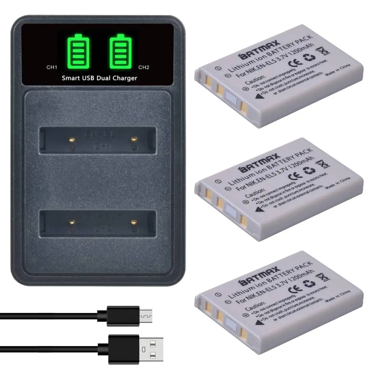 Batmax EN-EL5 EN EL5 ENEL5 Battery +LED Dual Charger for NIKON Coolpix P530 P520 P510 P100 P500 P5000 P5100 P6000 3700 4200