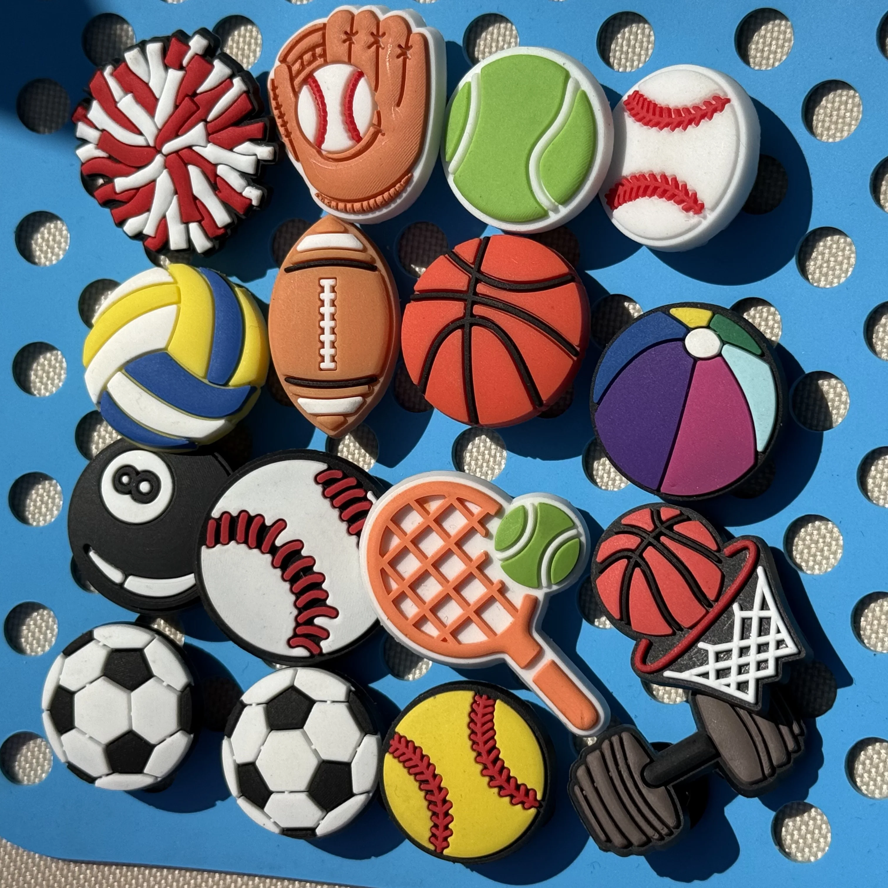 16-50Pcs Soccer Basketball Tennis Kids PVC Shoes Decorations Mix Sports Sandals Buckle Charm DIY Phone Case