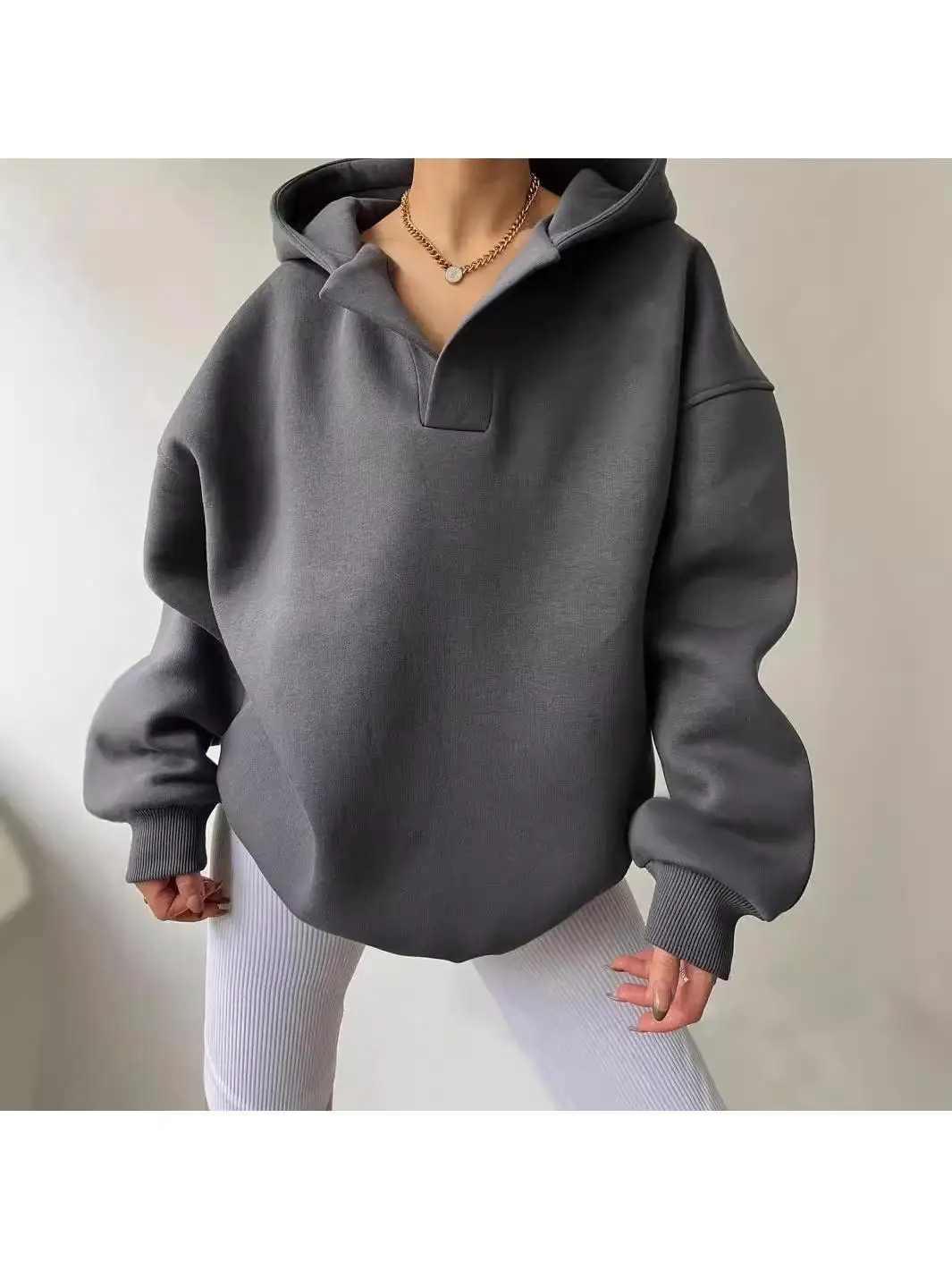 Sudadera con capucha larga de moda para mujer, ropa deportiva holgada de Color, brazo de fibra de poliéster, sombreros de ala de murciélago intermonados