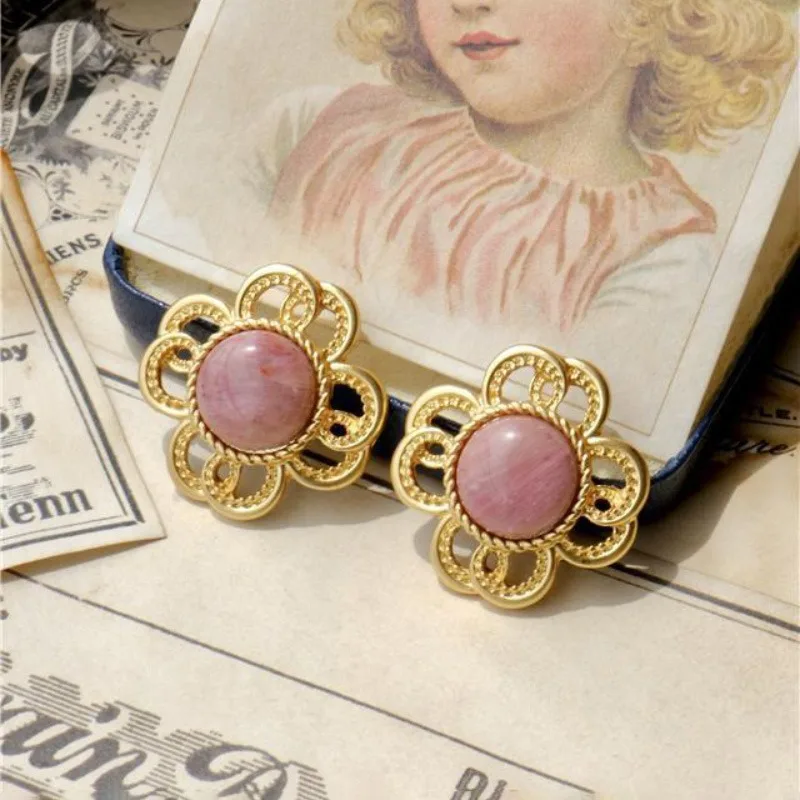 Original vintage Flower earings stud Exquisite Oil Painting Style Romantic Pink earrings for women Banquet Wedding Jewelry Gifts