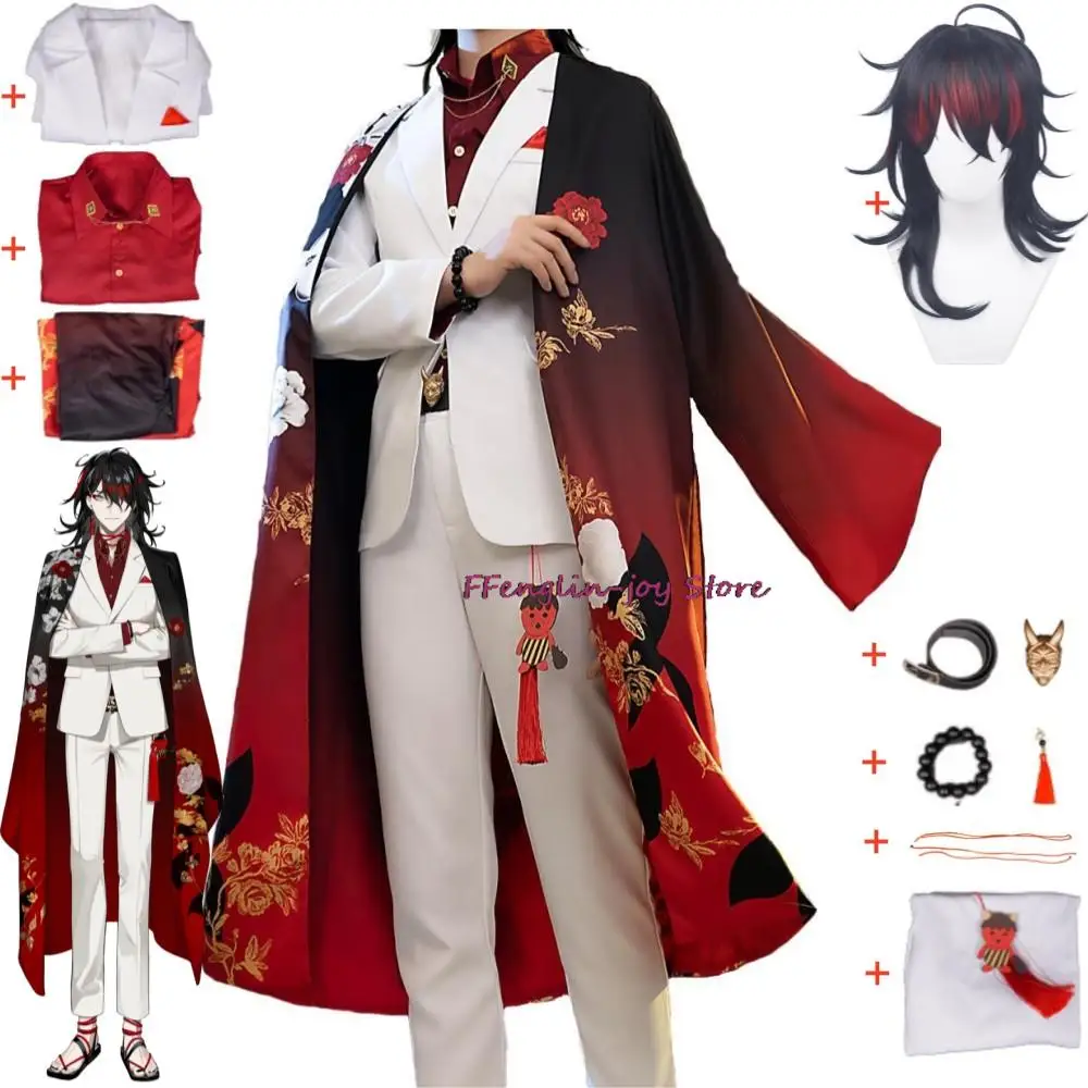 

YouTuber VTuber NIJISANJI Luxiem Vox Akuma Daddy Box Monkey Cosplay Costume Wig Anime Kimono Red Cloak Halloween Uniform Suit