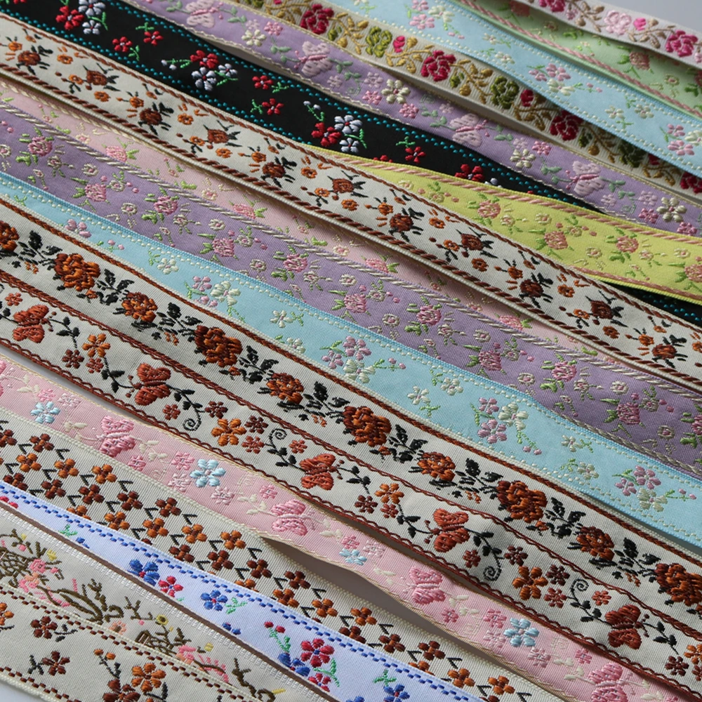 5 Yards 1~3CM Korean Spring Color Cute Sweet Shiny Flowers Embroidered Jacquard Ribbon For DIY Hair Ornaments Skirt Accessories