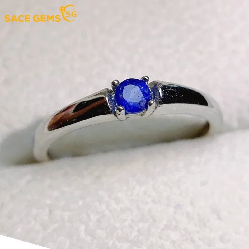 

SACE GEMS Fashion 925 Sterling Silver 3mm Natual Sapphire Luxury Rings for Women Created Wedding Engagement Party Fine Jewelry