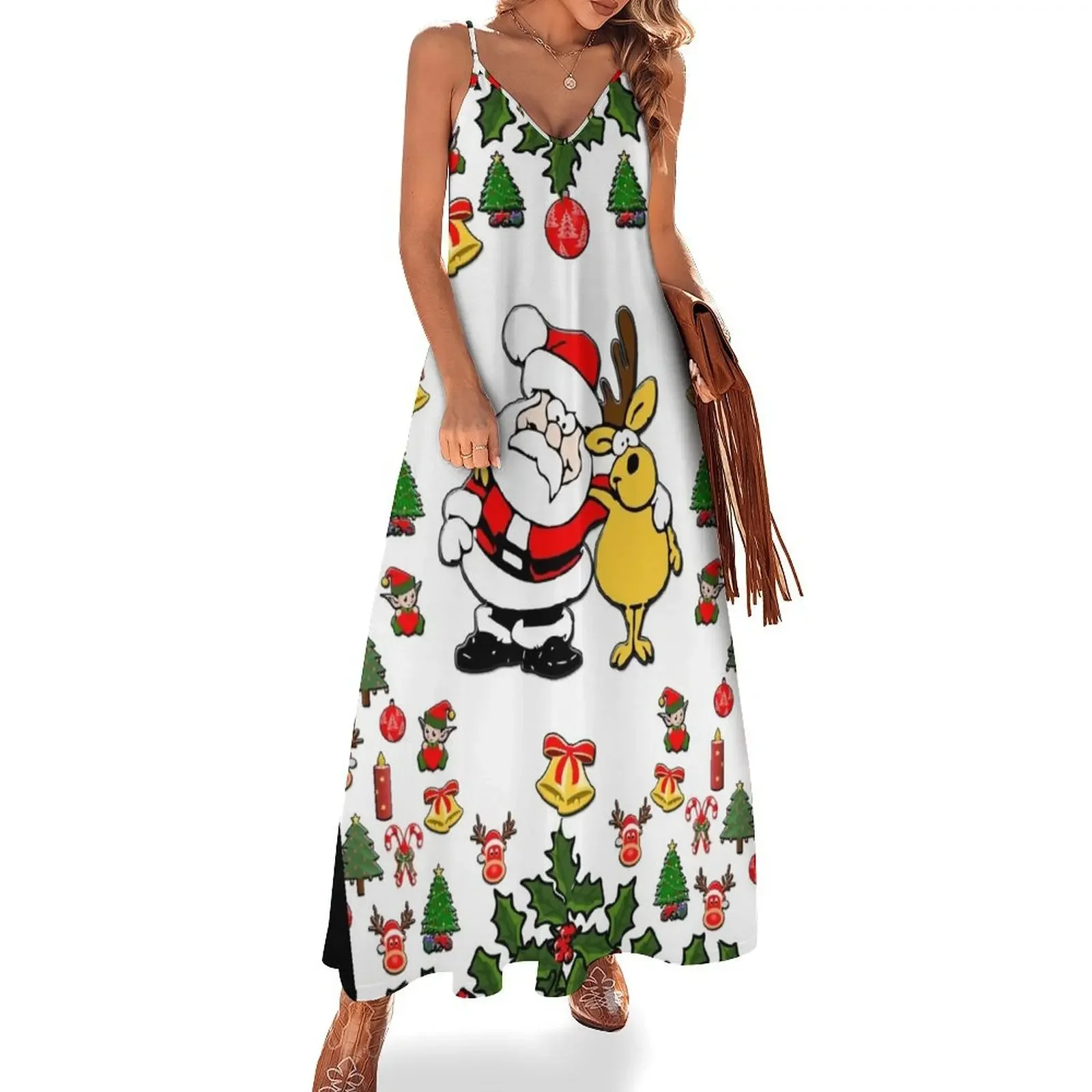 

Christmas Santa Claus and Reindeer Sleeveless Dress long dress women Women's dresses party dresses woman cocktail dresses