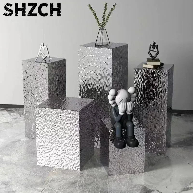 Stainless Steel Riser Platform Wavy Silver Display Stand for Store Window Modern Water Ripple Pedestal Luxury Cube Home Decor