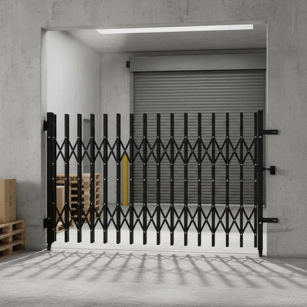 Steel Accordion Barrier 74.80 x 51.57 in For Garage Warehouse Pool Retractable Metal Structure 360° Swivel Casters Lockable E