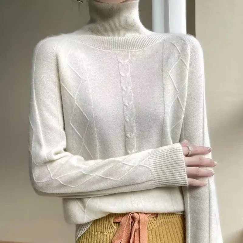 여성용 니트 터틀넥 스웨터, 루즈한 캐주얼 긴팔 풀오버, 두꺼운 따뜻한 스웨터, 2024 신상 한국 스타일 패션