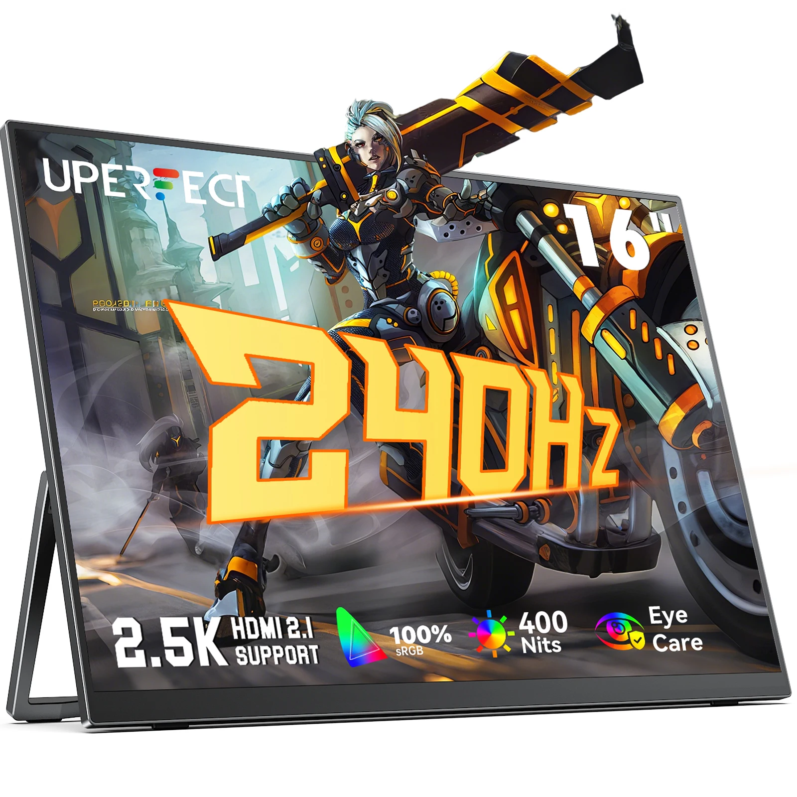 

Портативный игровой монитор 16 дюймов, 2,5K, 240 Гц, 100% DCI-P3, 400 нит, с подставкой, адаптивной синхронизацией, HDMI 2.1, внешний дисплей для ПК, телефона, PS4, PS5, коммутатора Xbox