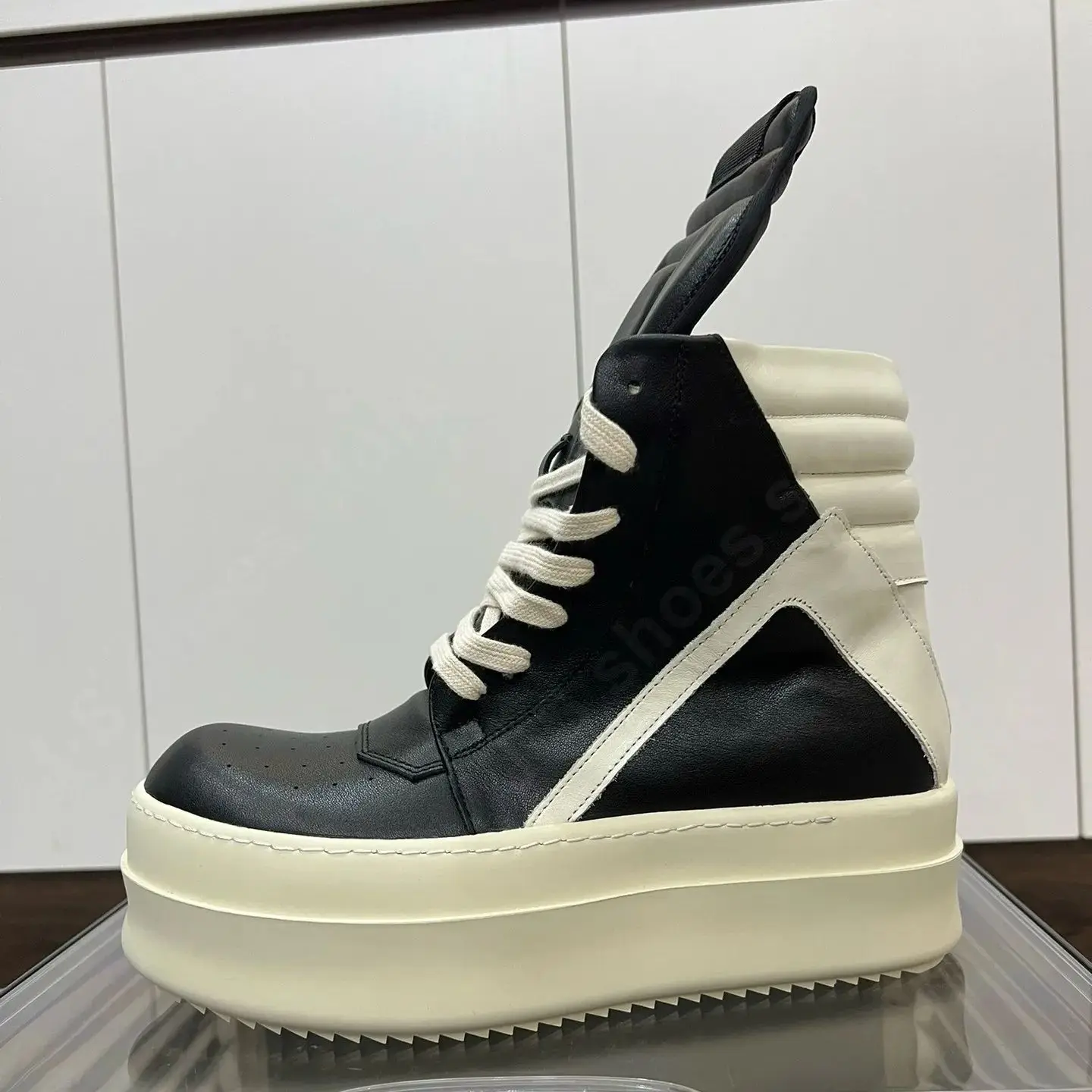 Ricks Men Shoe Ankle Boot Women Sneaker Owens High Top Casual Shoes Zip Lace Up 6cm Thick Sole Shoe Black Leather Sneakers Boots