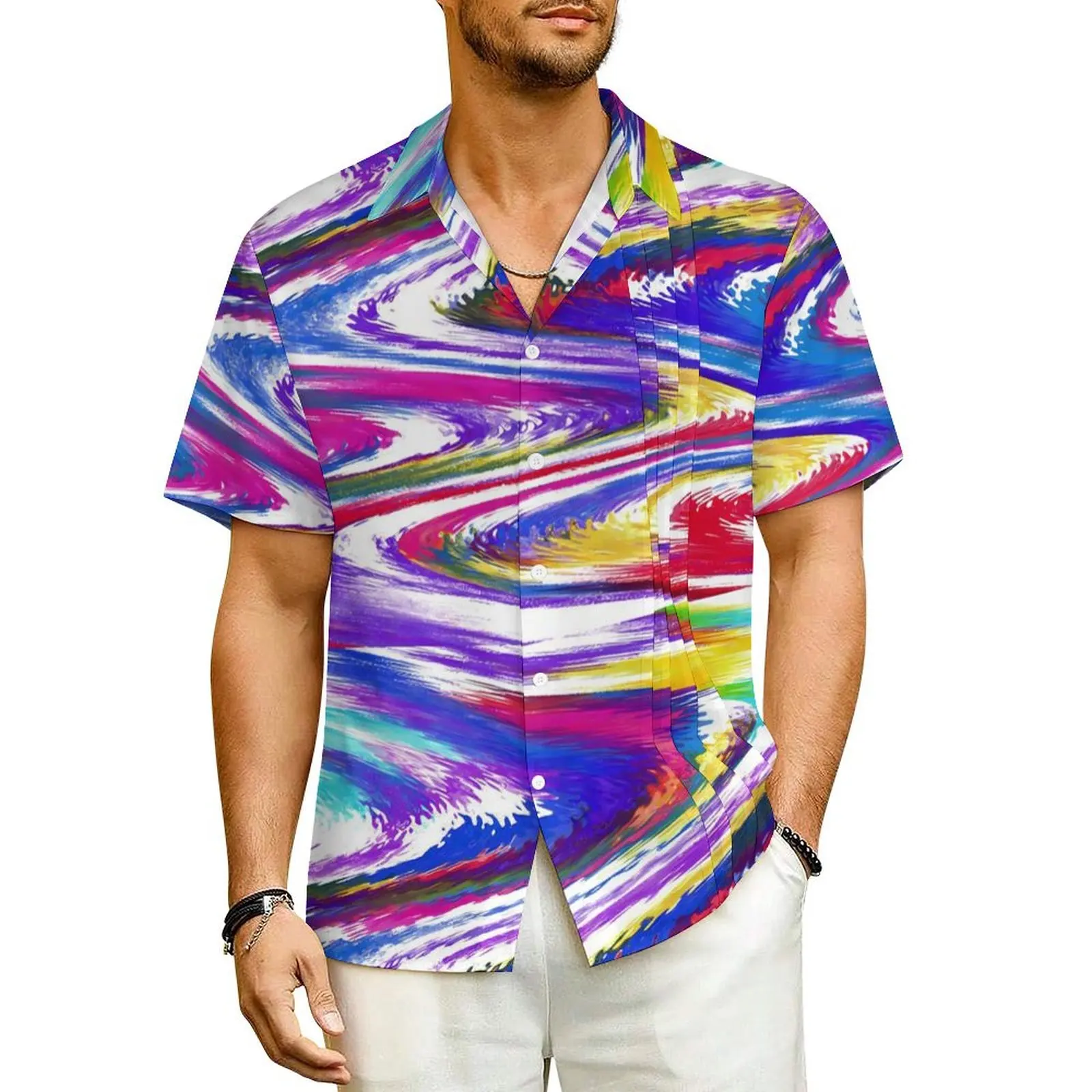 Hawaiian Shirt Beach Brightly Curve Blouses Colorful Print Vintage Casual Shirts Men Short Sleeve Y2K Street Oversized Clothing