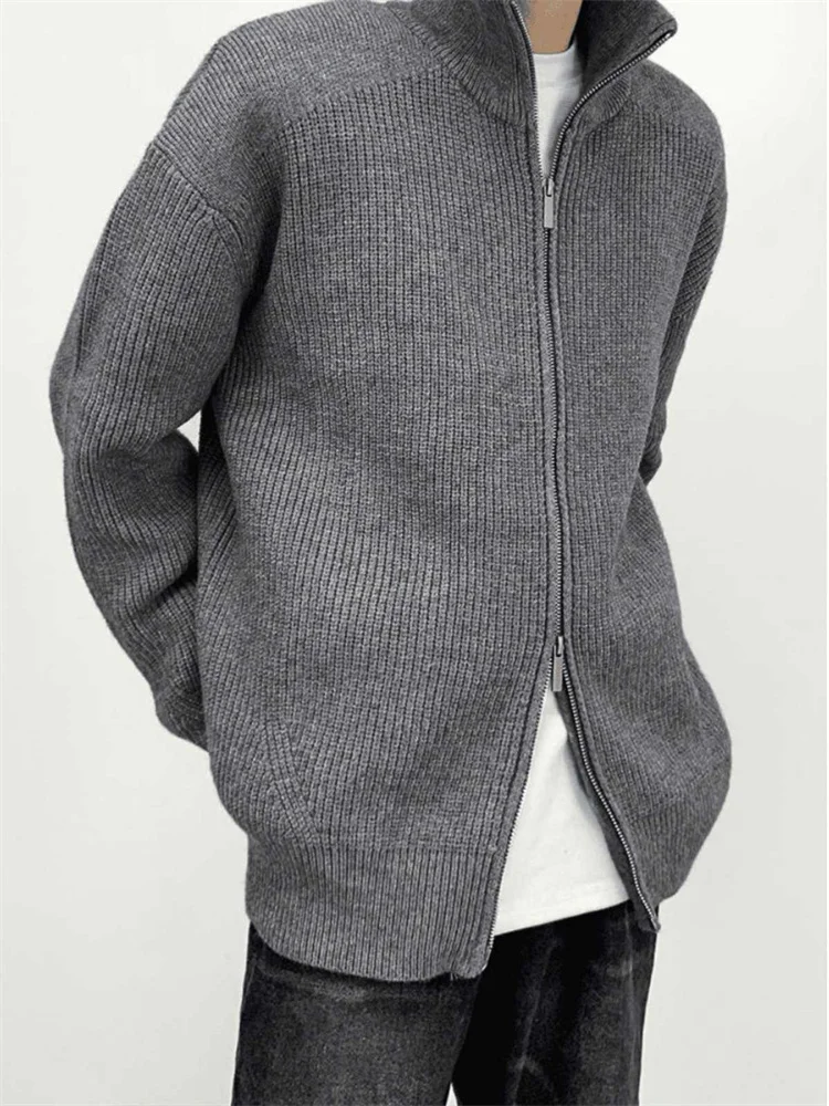 

ay Open Cardigan Sweater Men's Spor Loose Fit Double Zipper Comfortable American Sle Hoodie Jaet Autumn Winter Casual