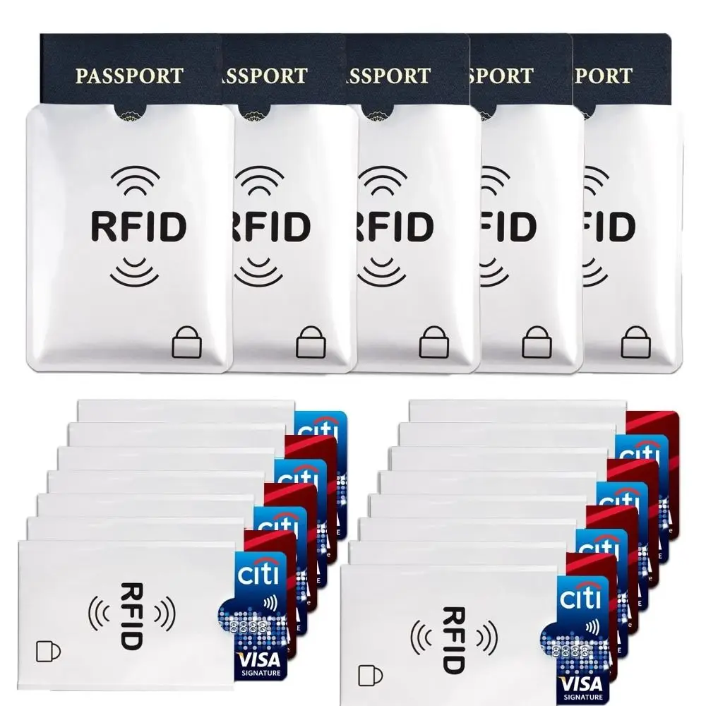 10 buah pemegang kartu Aluminium Foil Anti RFID Anti pencurian pembaca kunci kotak kartu ID perak ringan NFC memblokir kasus perjalanan