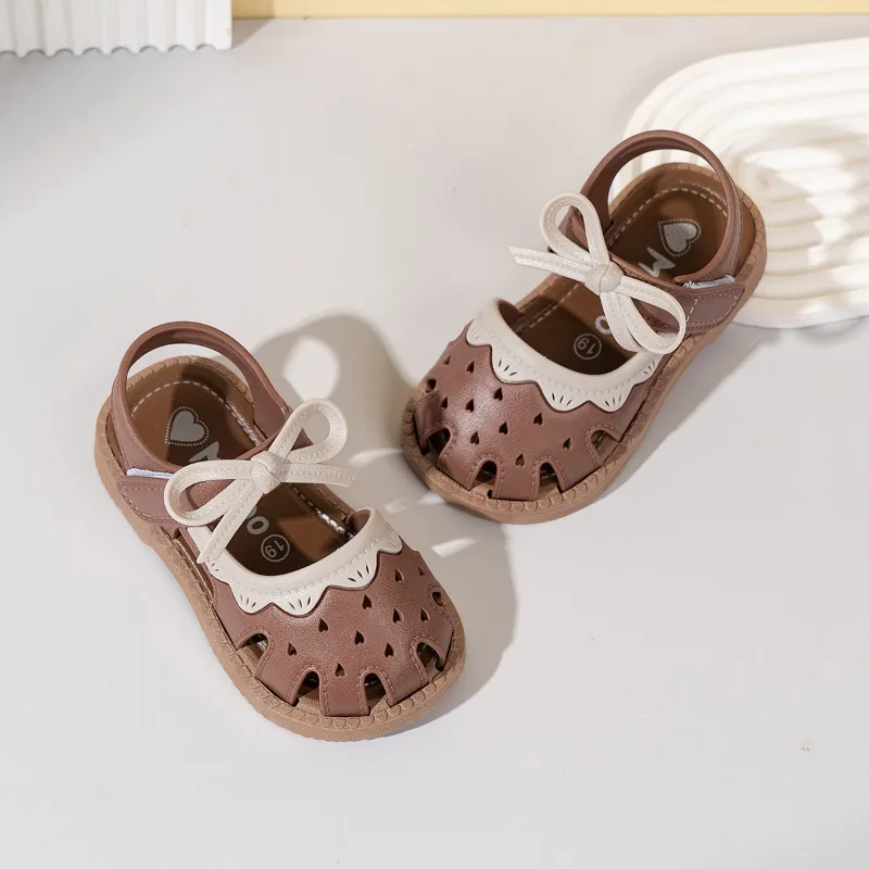 1-4Y Baby Princess Shoe Children's Summer Girls Breathable Toe Protect Sandals Soft Sole Anti slip Toddlers Rubber Hollow Shoes
