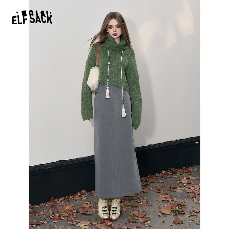 ELFSACK Korean Fashion Skirts Women 2023 Winter New A-line Elegant Luxury Bottom