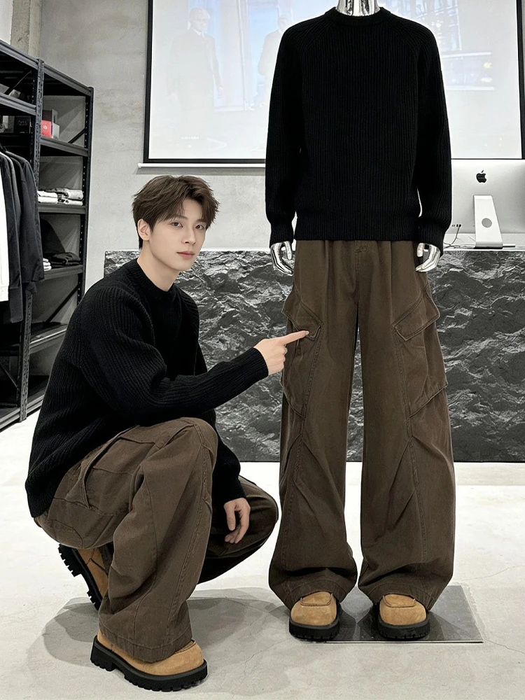 

Browan American Retro Work Pants Men's Spring Casual Pants High Waist Micro Flared Knife Long Trousers Casual Style