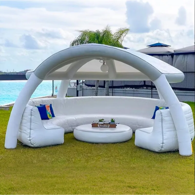 Giant inflatable floating dock hammock floating platform water bar party activity area with sunshade, table and sofa