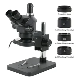 7X-50X Industrial Simul-Focal Stereo trinoculare 0.5X 2.0X 0.7X 1X 0.75X obiettivo microscopio per la riparazione del telefono di saldatura PCB