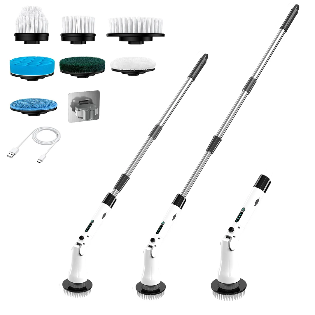 2025 مصنع الجملة اللاسلكي تدور الغسيل الكهربائية مجموعة 7 استبدال رئيس طويل اليد قابلة للشحن فرشاة التنظيف الكهربائية