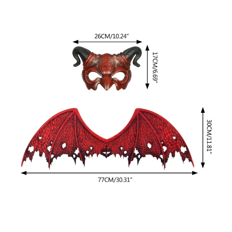 Dragon Wing Kostuum Demonen Masker Eagled Animal Wing Halloween Cosplays Accessorise voor volwassen kinderen Devils Wing/Masker