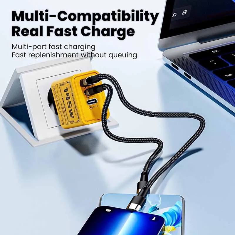 3 Ports USB C Fast Charging Charger 145W GaN USB PD Chargers For iPhone 15 Pro QC 3.0 Charger Adapter For Samsung Xiaomi Huawei