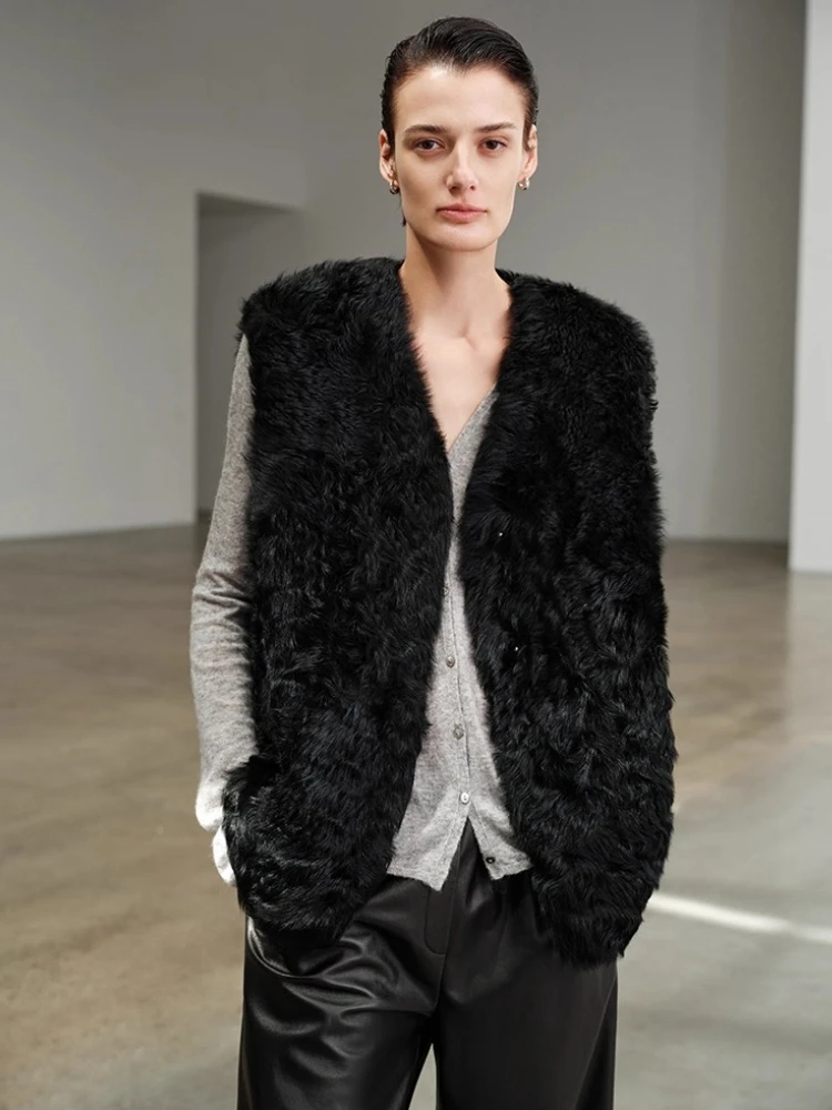 Haut de gamme de luxe Toscana fourrure d'agneau sans manches gilet vestes femmes automne hiver Simple classique court en cuir véritable manteau de fourrure