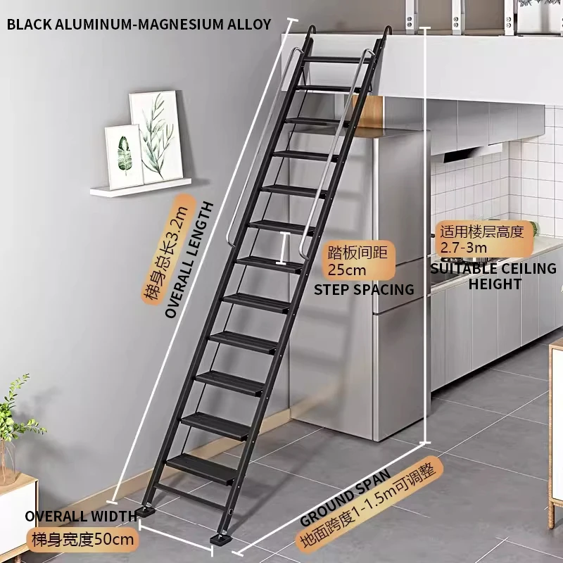 Folding Ladder for Home Use Attic Access Reinforced Aluminum Alloy Rungs Multifunctional Telescopic Ladder Dorm Room