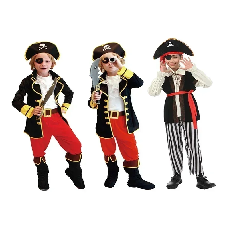 New Kids Boys Pirate Costume Children Captain Jack Cosplay set for Christmas New Year Purim Pirate Clothes Halloween Costumes