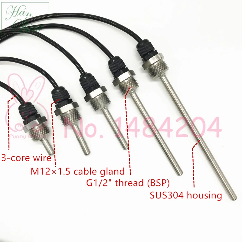 Tête de terminal de thermocouple, RTD PT100 sonde de capteur de température 1/2 en acier inoxydable NPT filetage tête de terminal de thermocouple (50 mm, 100 mm, 200 mm, 400 mm) (tube de protection 400 mm
